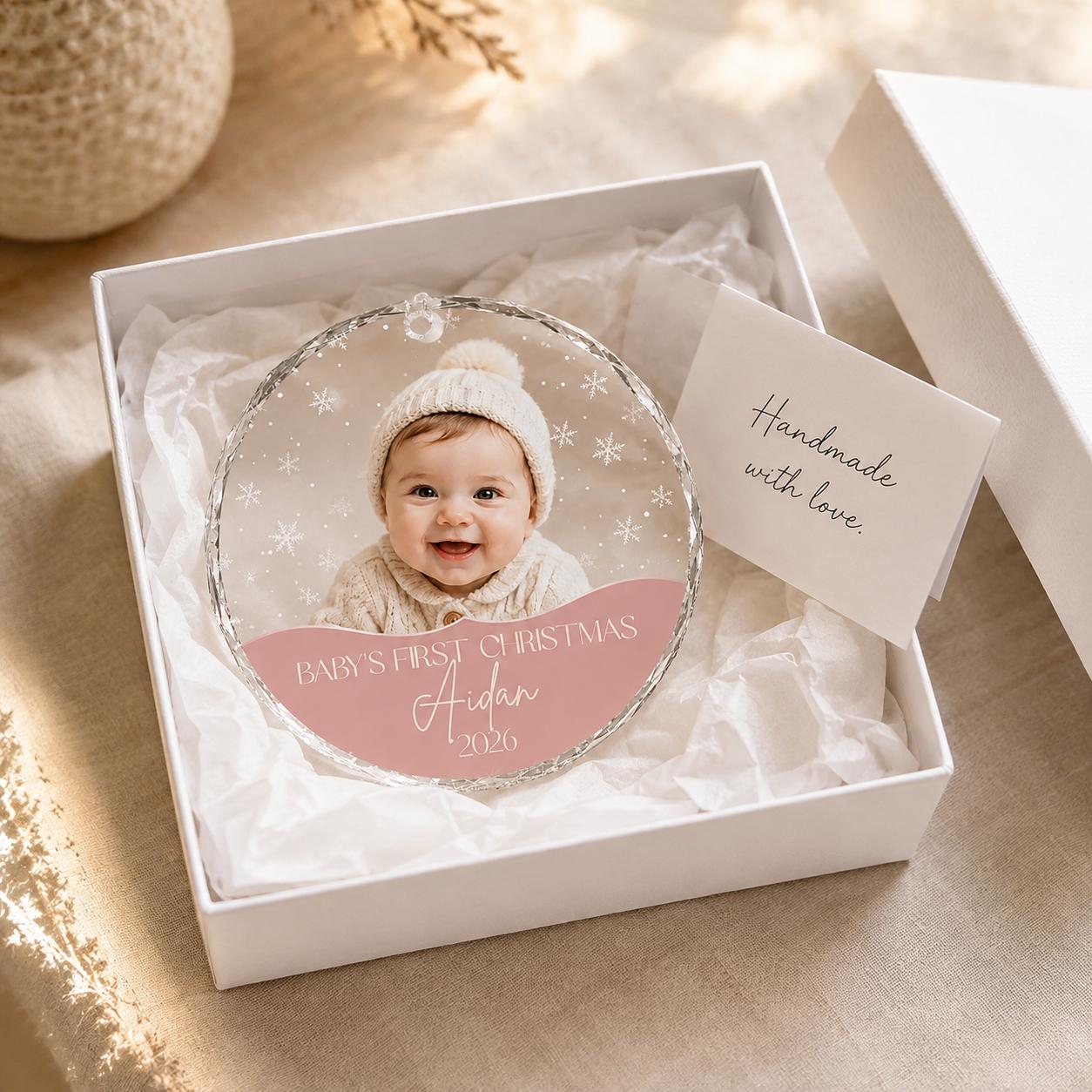 Baby's First Christmas Ornament 2026, Personalized Baby Girl Keepsake with Photo, Clear Acrylic Ornament, New Baby Gift, Baby Shower Gift