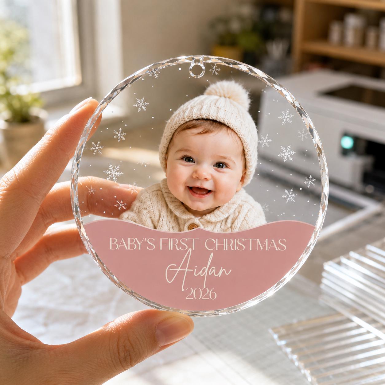 Baby's First Christmas Ornament 2026, Personalized Baby Girl Keepsake with Photo, Clear Acrylic Ornament, New Baby Gift, Baby Shower Gift