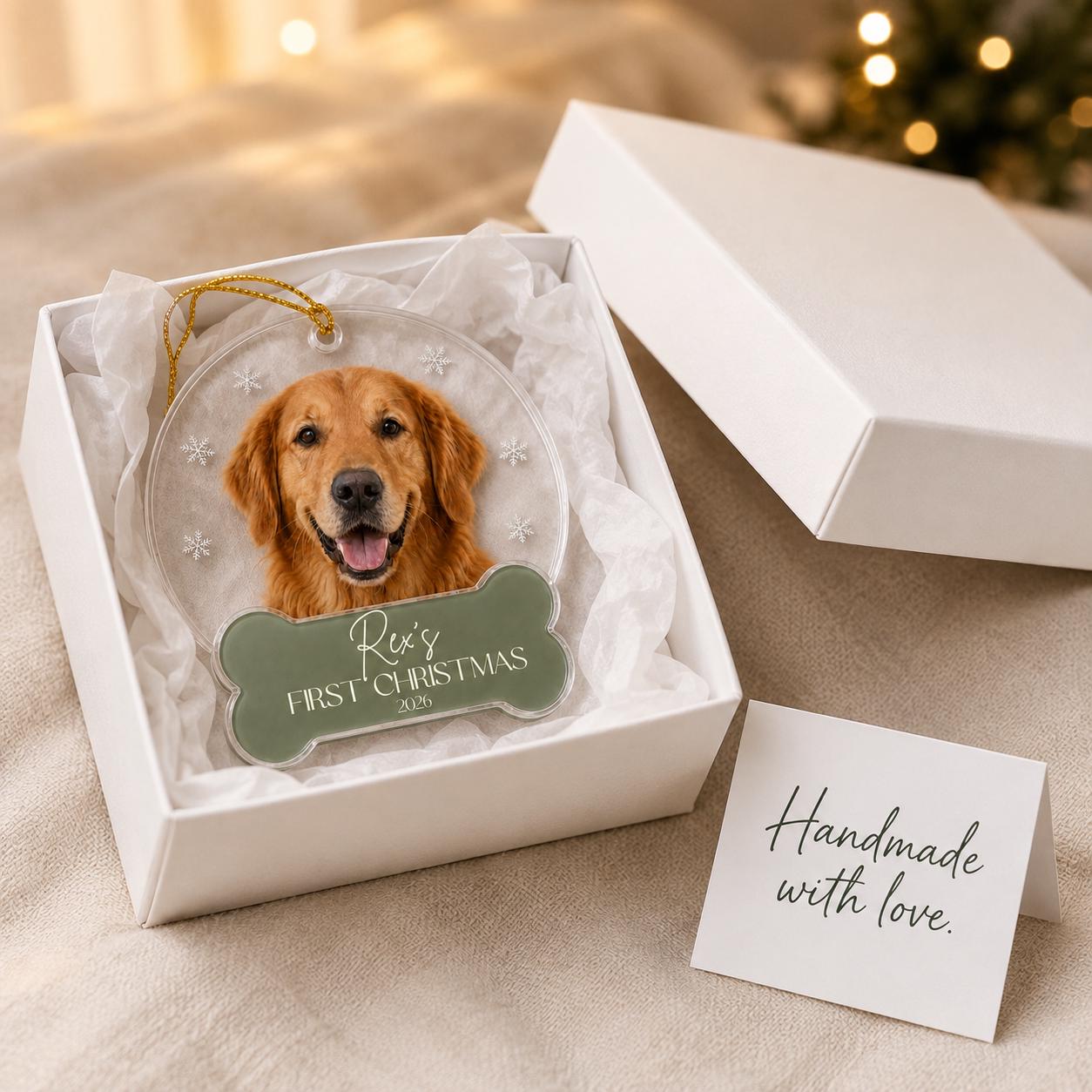 Pet's First Christmas Ornament 2026, Personalized Dog Photo Ornament, Custom Name Acrylic Bone Shape, New Puppy Gift, Cat Keepsake Christmas
