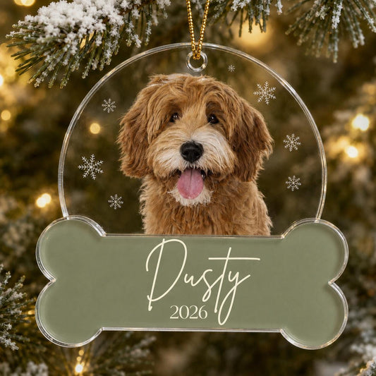 Pet's Christmas Ornament 2026, Personalized Dog Photo Ornament, Custom Name Acrylic Bone Shape, Dog Mom Gift, Cat Keepsake Christmas
