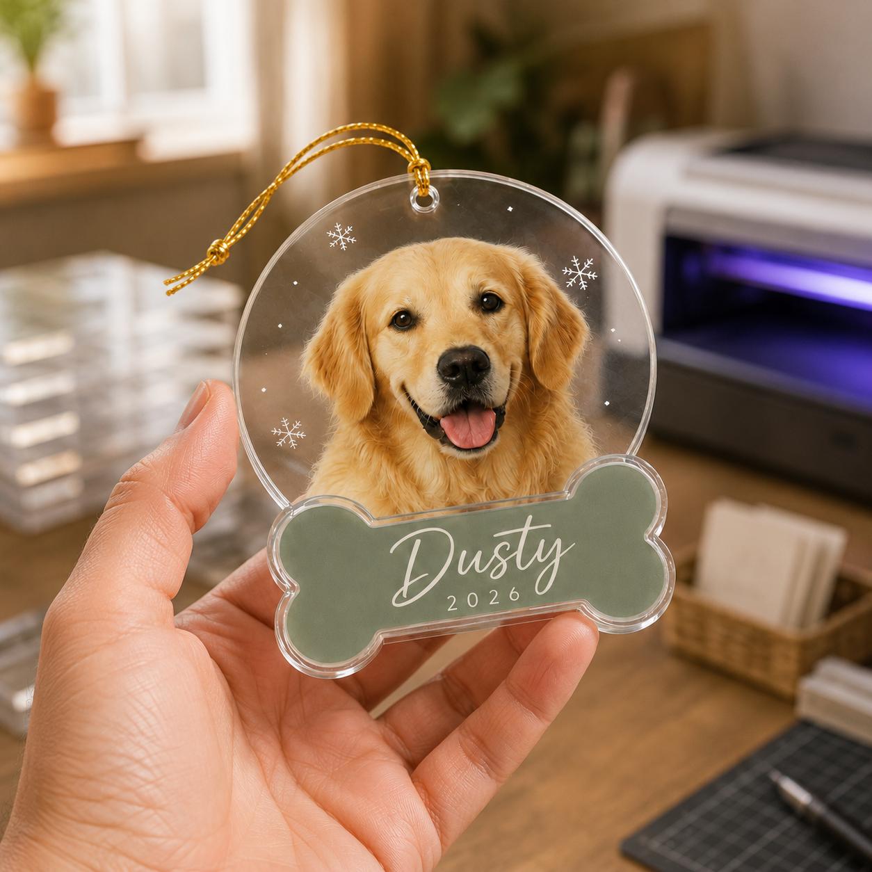 Pet's Christmas Ornament 2026, Personalized Dog Photo Ornament, Custom Name Acrylic Bone Shape, Dog Mom Gift, Cat Keepsake Christmas