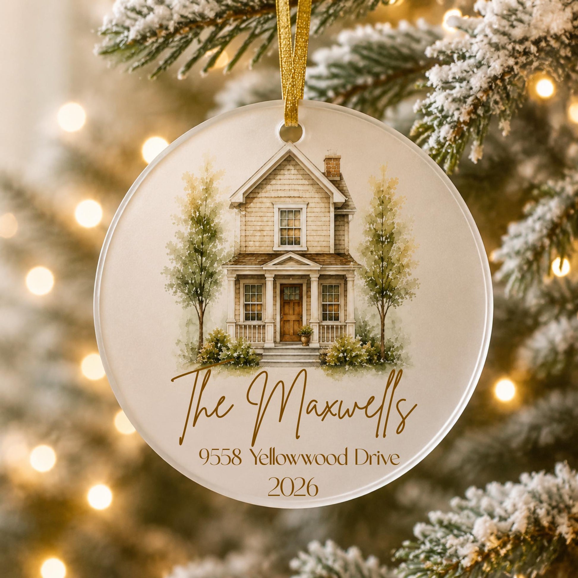 Our First Home Ornament 2026, Personalized Watercolor House Christmas Ornament, Custom Address New Home Gift, Housewarming Keepsake