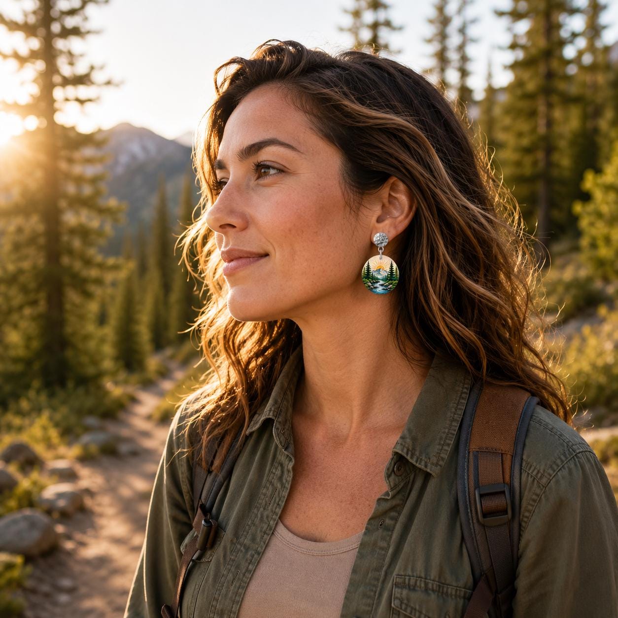 Adventure Earrings, Mountain Sunrise Dangle Earrings, Nature Jewelry, Hiking Gift for Women, Outdoor Nature Lover Gift, Handmade in Ohio