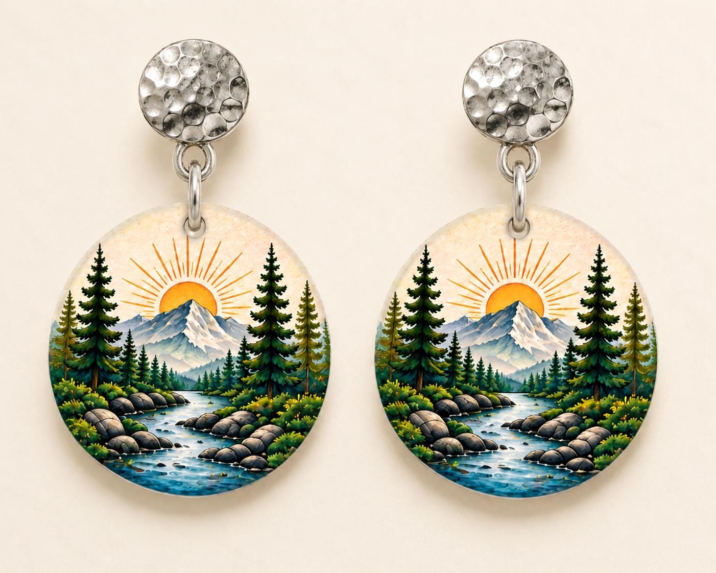 Adventure Earrings, Mountain Sunrise Dangle Earrings, Nature Jewelry, Hiking Gift for Women, Outdoor Nature Lover Gift, Handmade in Ohio