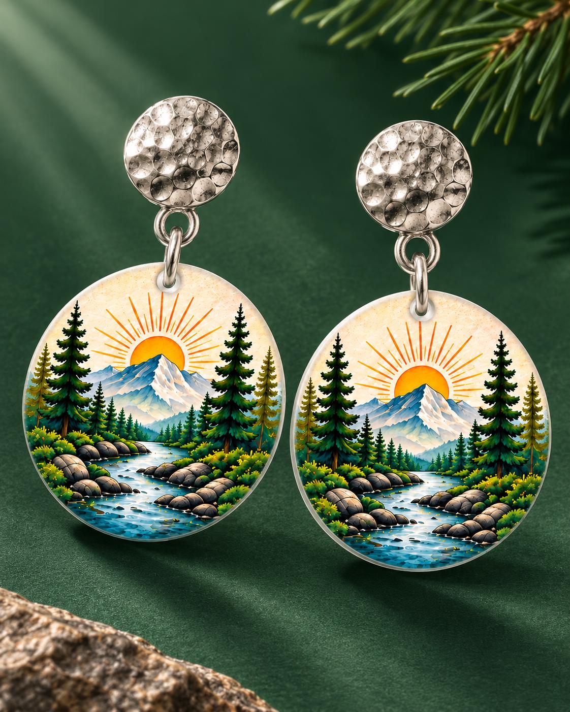 Adventure Earrings, Mountain Sunrise Dangle Earrings, Nature Jewelry, Hiking Gift for Women, Outdoor Nature Lover Gift, Handmade in Ohio