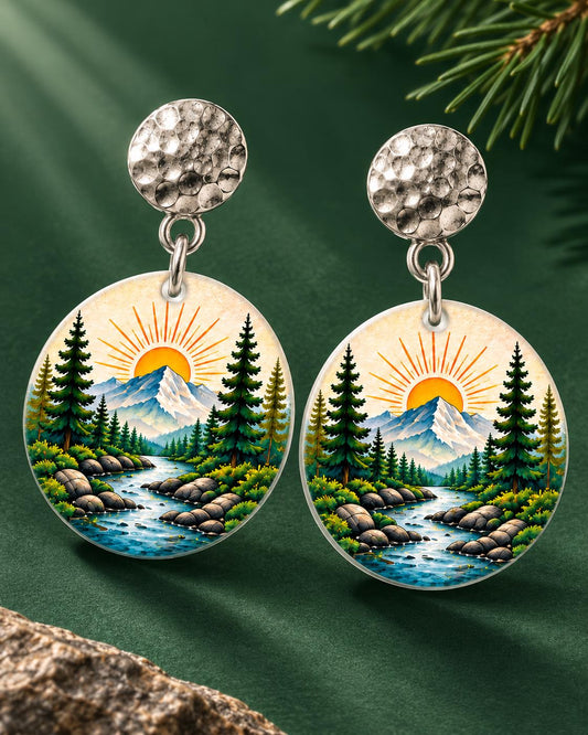 Adventure Earrings, Mountain Sunrise Dangle Earrings, Nature Jewelry, Hiking Gift for Women, Outdoor Nature Lover Gift, Handmade in Ohio