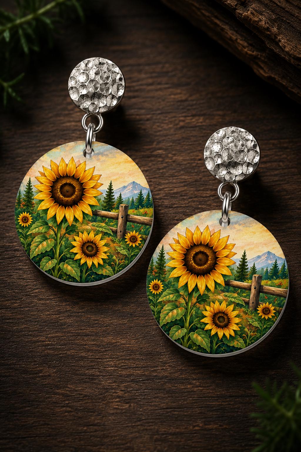 Sunflower Earrings, Nature Dangle Earrings, Sunflower Gift for Women, Floral Boho Jewelry, Mountain Wildflower Field, Handmade in Ohio