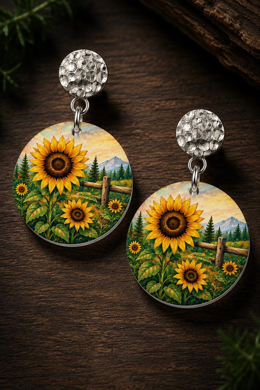 Sunflower Earrings, Nature Dangle Earrings, Sunflower Gift for Women, Floral Boho Jewelry, Mountain Wildflower Field, Handmade in Ohio