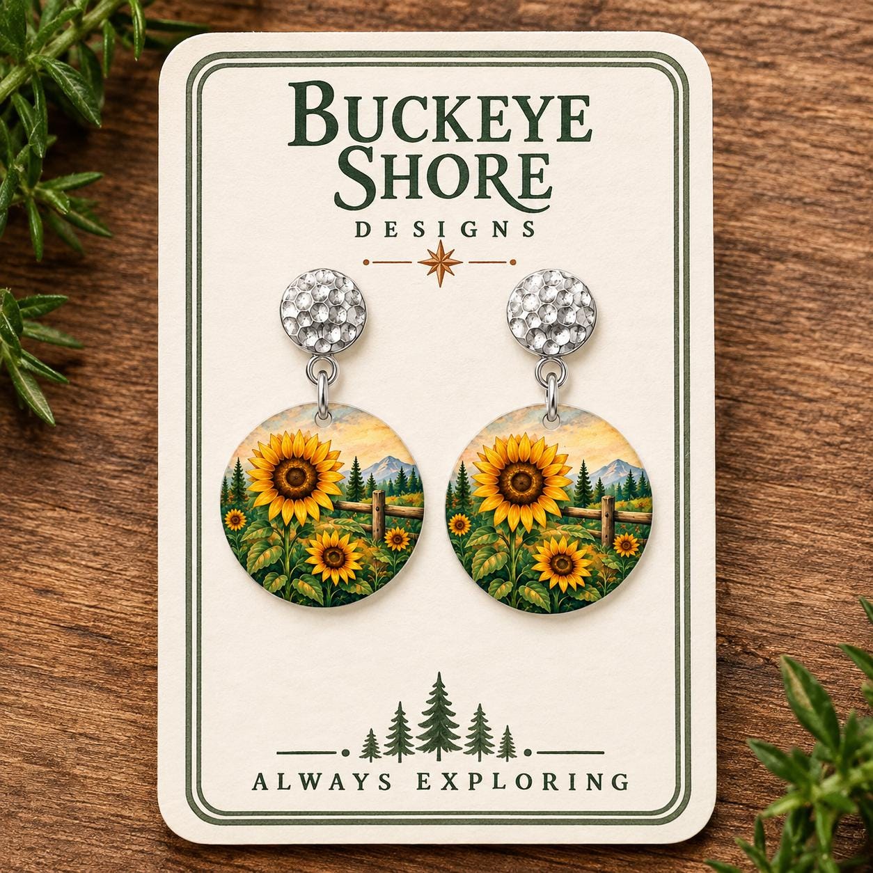 Sunflower Earrings, Nature Dangle Earrings, Sunflower Gift for Women, Floral Boho Jewelry, Mountain Wildflower Field, Handmade in Ohio
