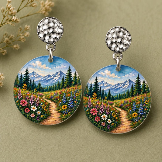 Wildflower Earrings, Mountain Meadow Dangle Earrings, Hiking Gift for Women, Nature Lover Jewelry, Floral Trail Scene, Handmade in Ohio