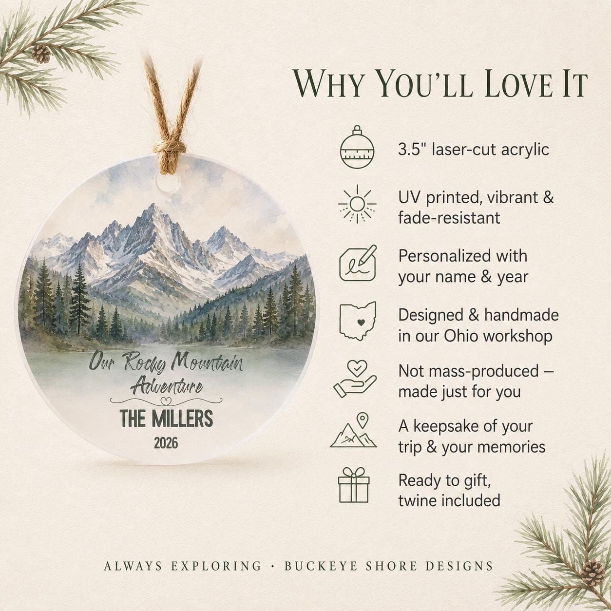 Rocky Mountain National Park Ornament, Personalized Christmas Ornament, National Park Gift, Hiking Gift, Family Adventure Keepsake 2026