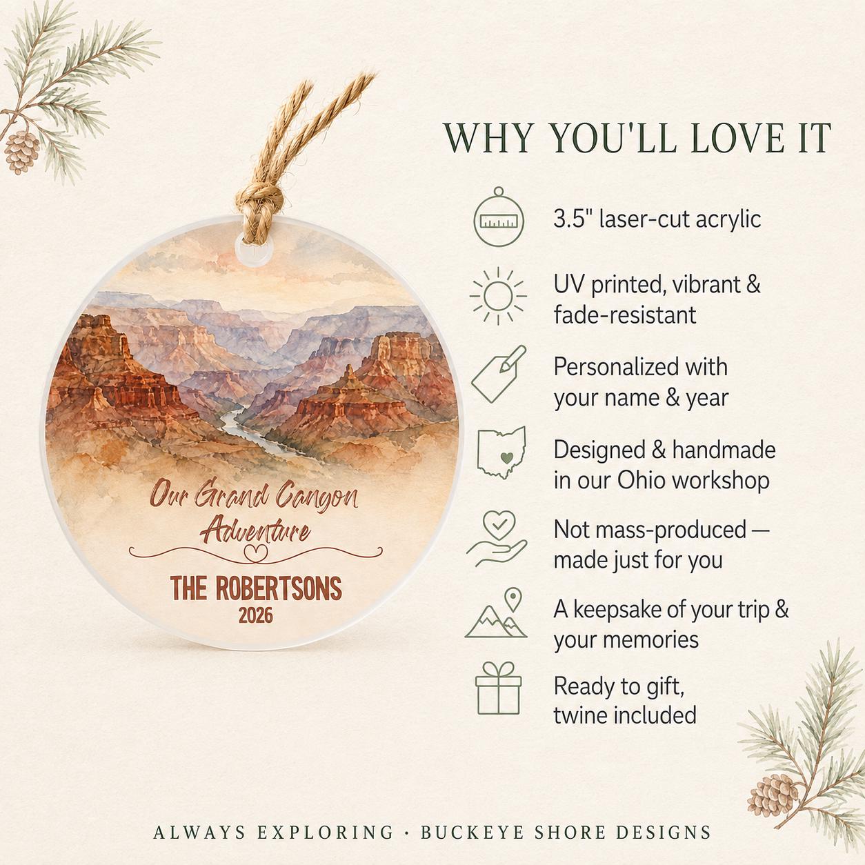 Grand Canyon National Park Ornament, Personalized Christmas Ornament, National Park Gift, Hiking Gift, Custom Family Adventure Keepsake 2026