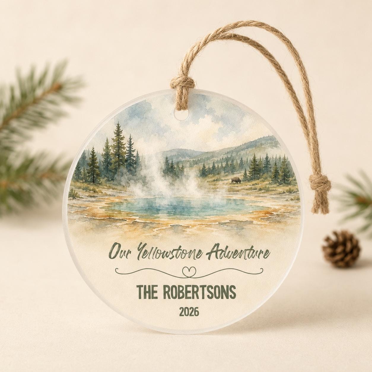 Yellowstone National Park Ornament, Personalized Christmas Ornament, National Park Gift, Hiking Gift, Custom Family Adventure Keepsake 2026