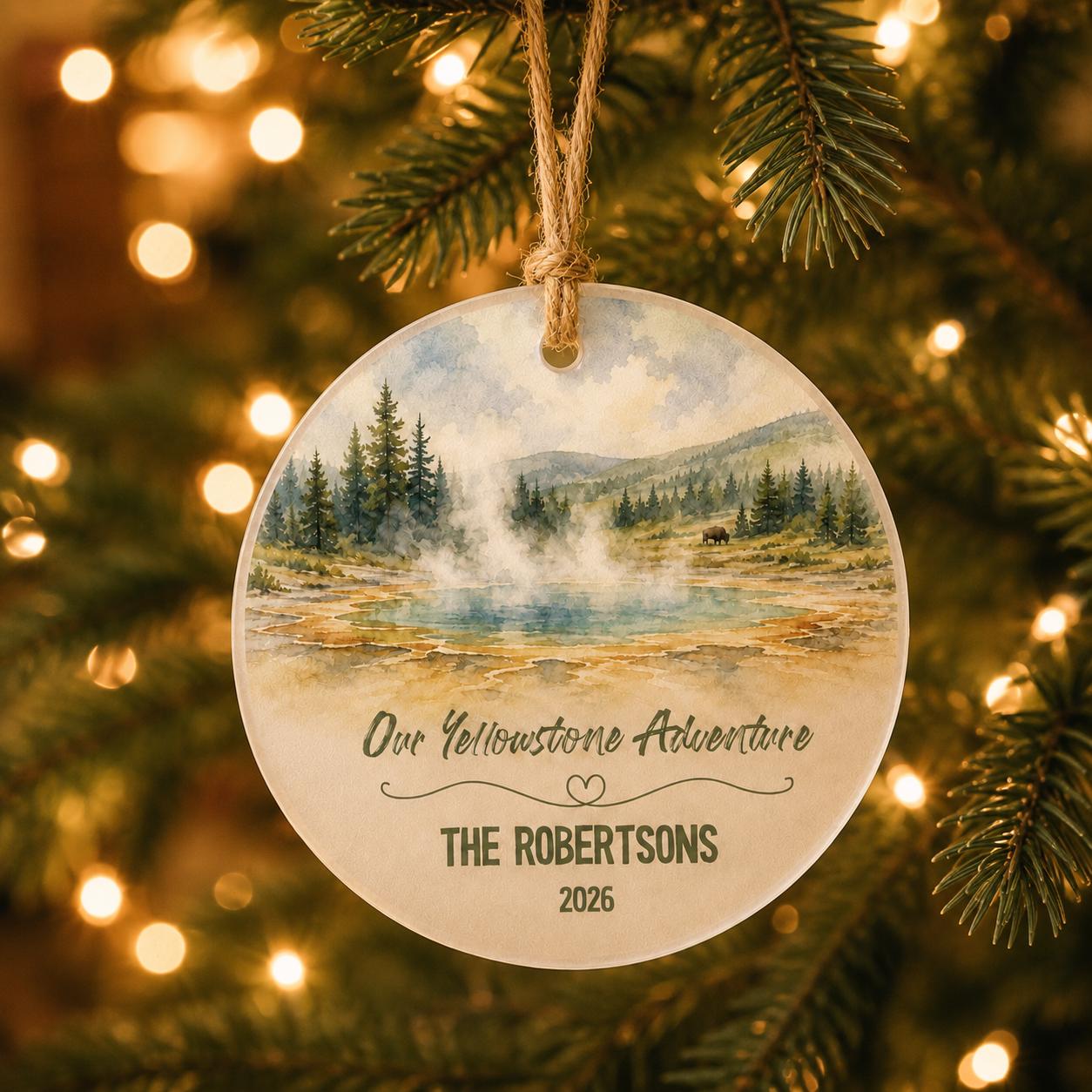 Yellowstone National Park Ornament, Personalized Christmas Ornament, National Park Gift, Hiking Gift, Custom Family Adventure Keepsake 2026
