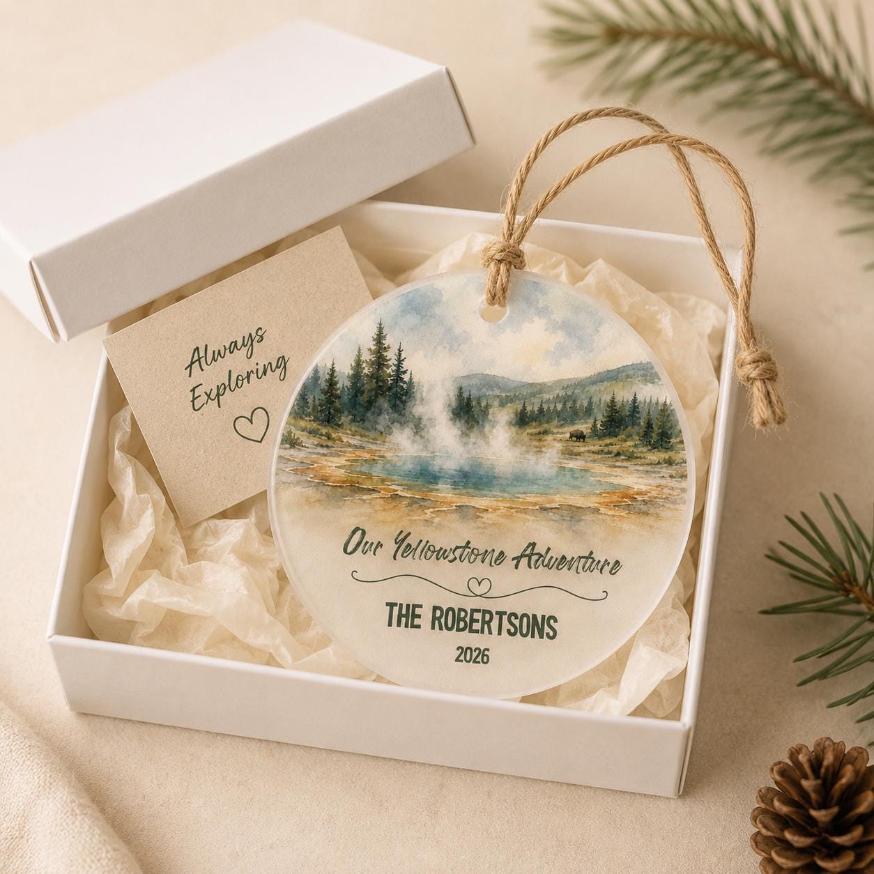 Yellowstone National Park Ornament, Personalized Christmas Ornament, National Park Gift, Hiking Gift, Custom Family Adventure Keepsake 2026