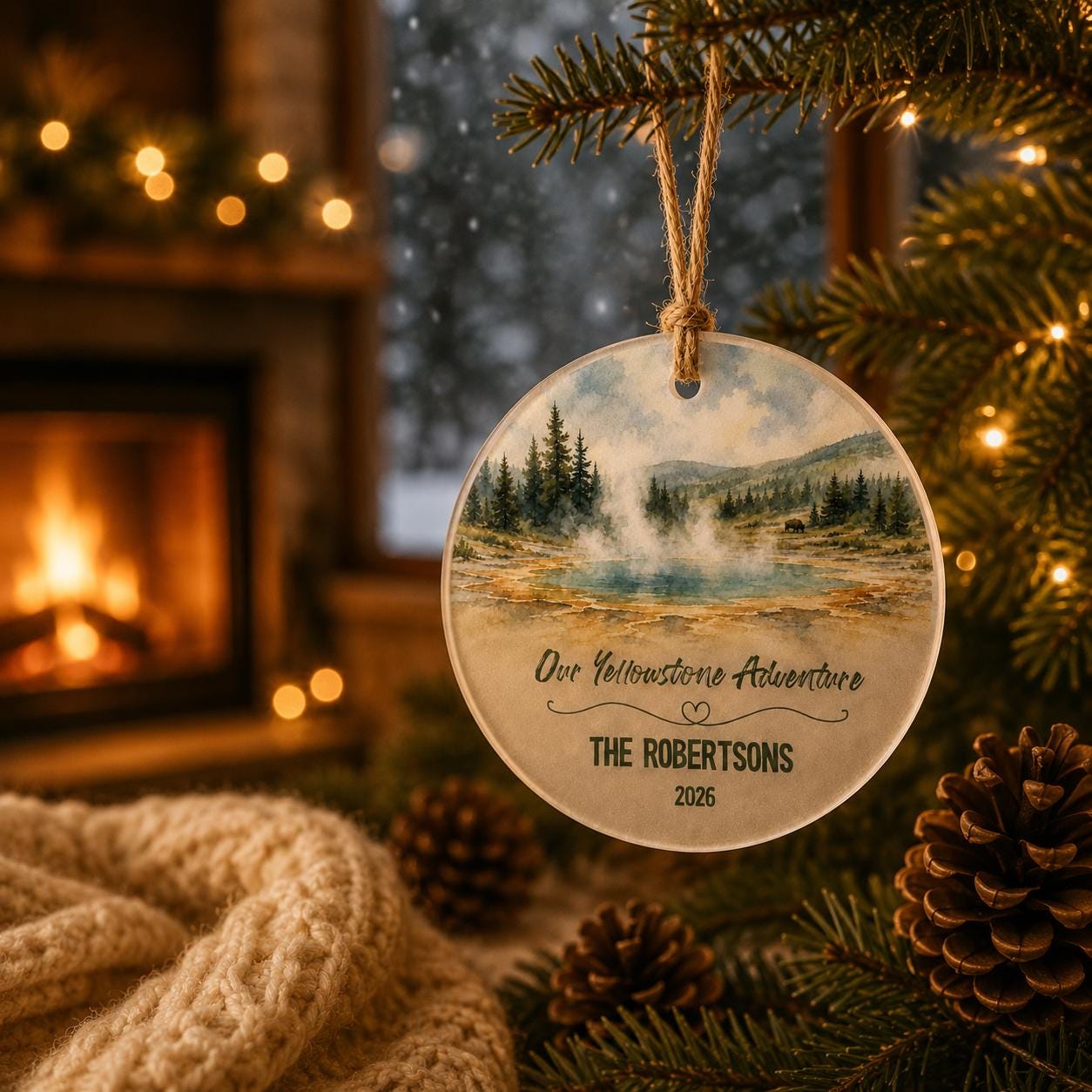 Yellowstone National Park Ornament, Personalized Christmas Ornament, National Park Gift, Hiking Gift, Custom Family Adventure Keepsake 2026