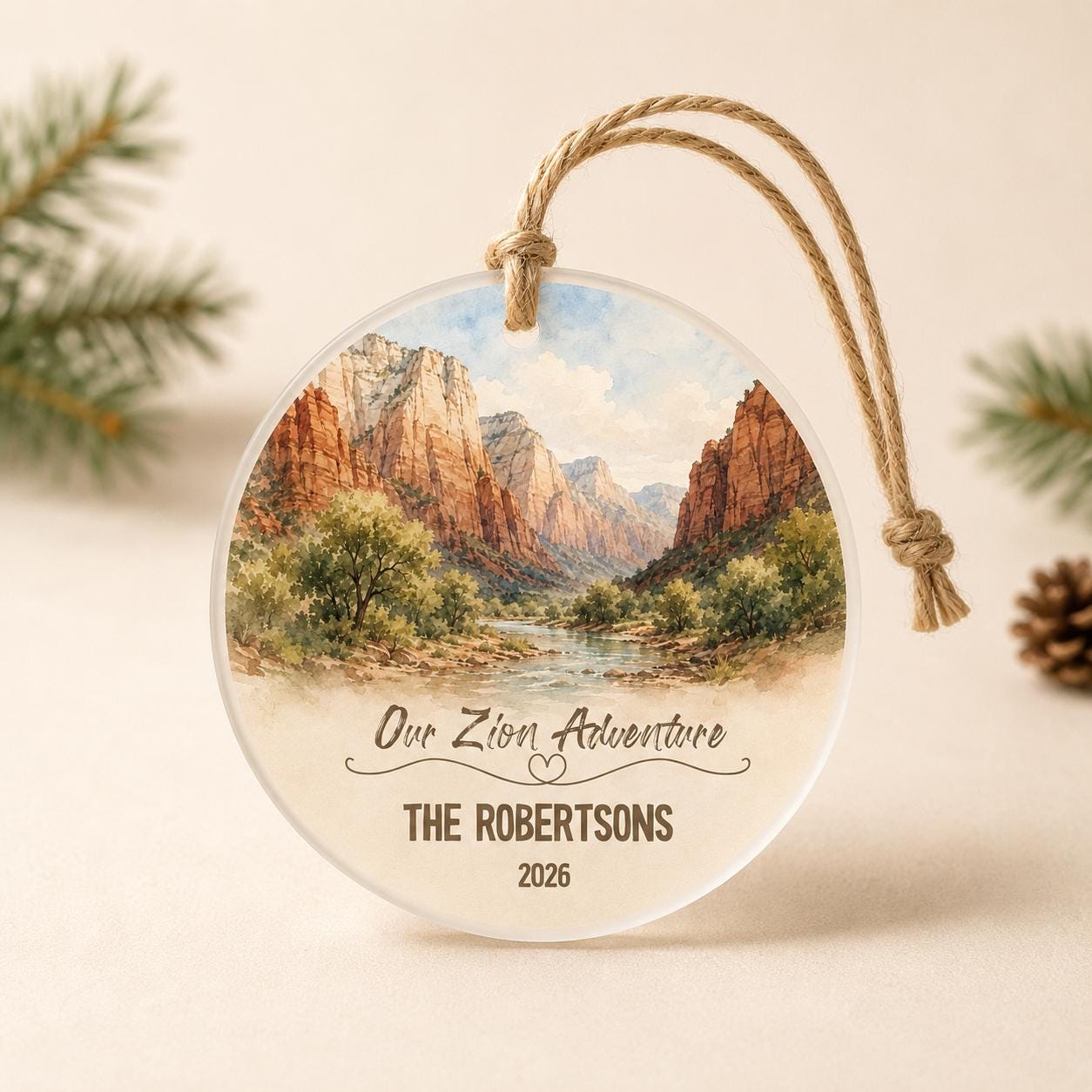 Zion National Park Ornament, Personalized Christmas Ornament, National Park Gift, Hiking Gift, Custom Family Adventure Keepsake 2026