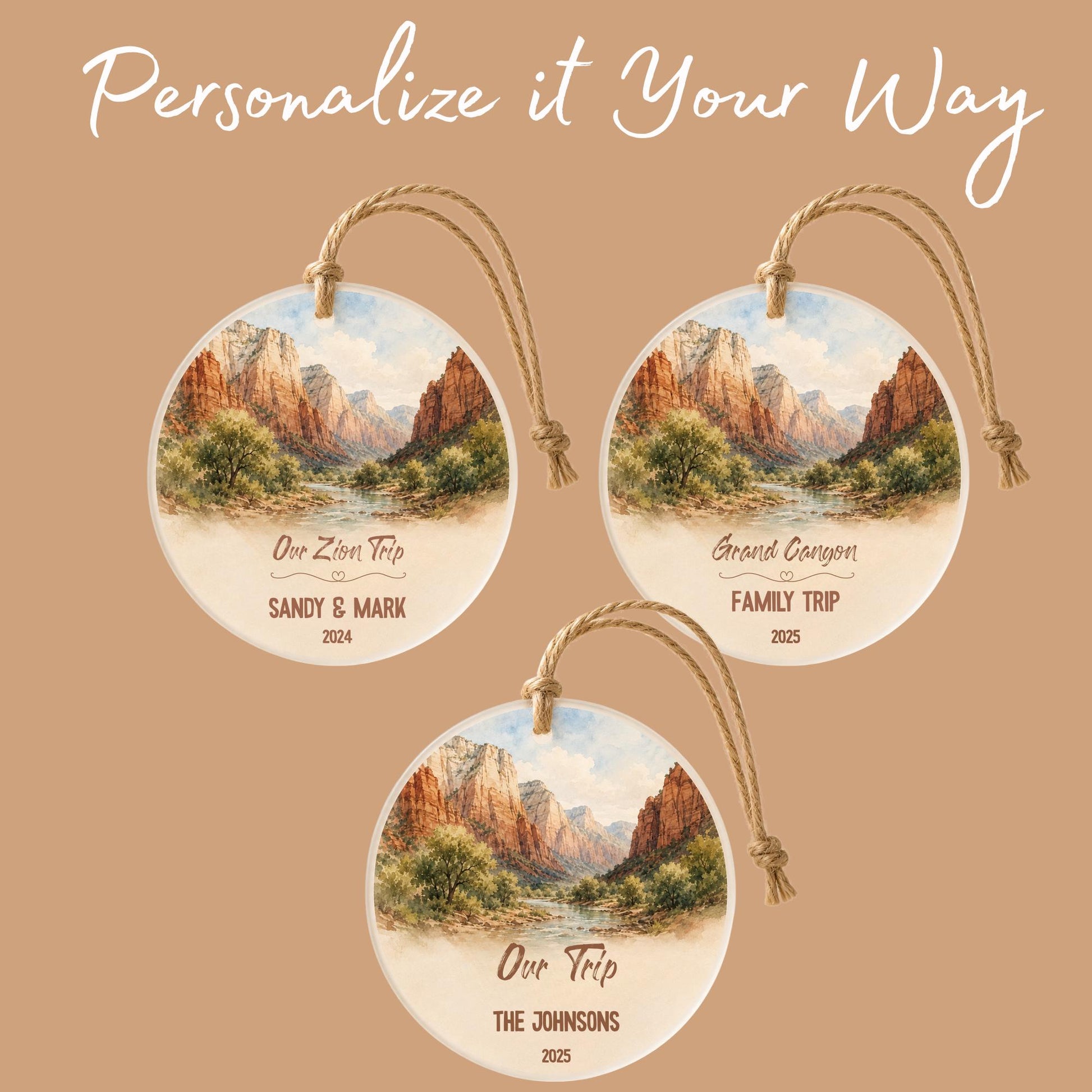 Zion National Park Ornament, Personalized Christmas Ornament, National Park Gift, Hiking Gift, Custom Family Adventure Keepsake 2026
