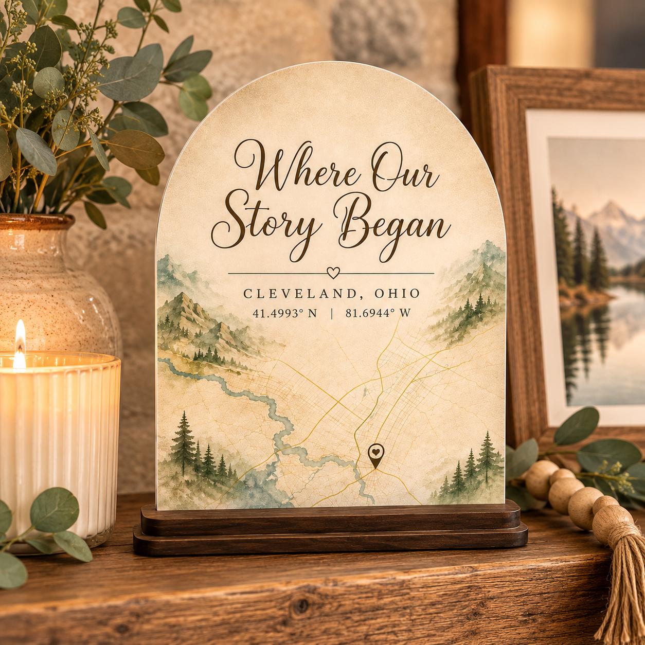 Where Our Story Began Sign, Personalized Coordinates Anniversary Gift, Custom Map Location Keepsake, Engagement Wedding Gift,