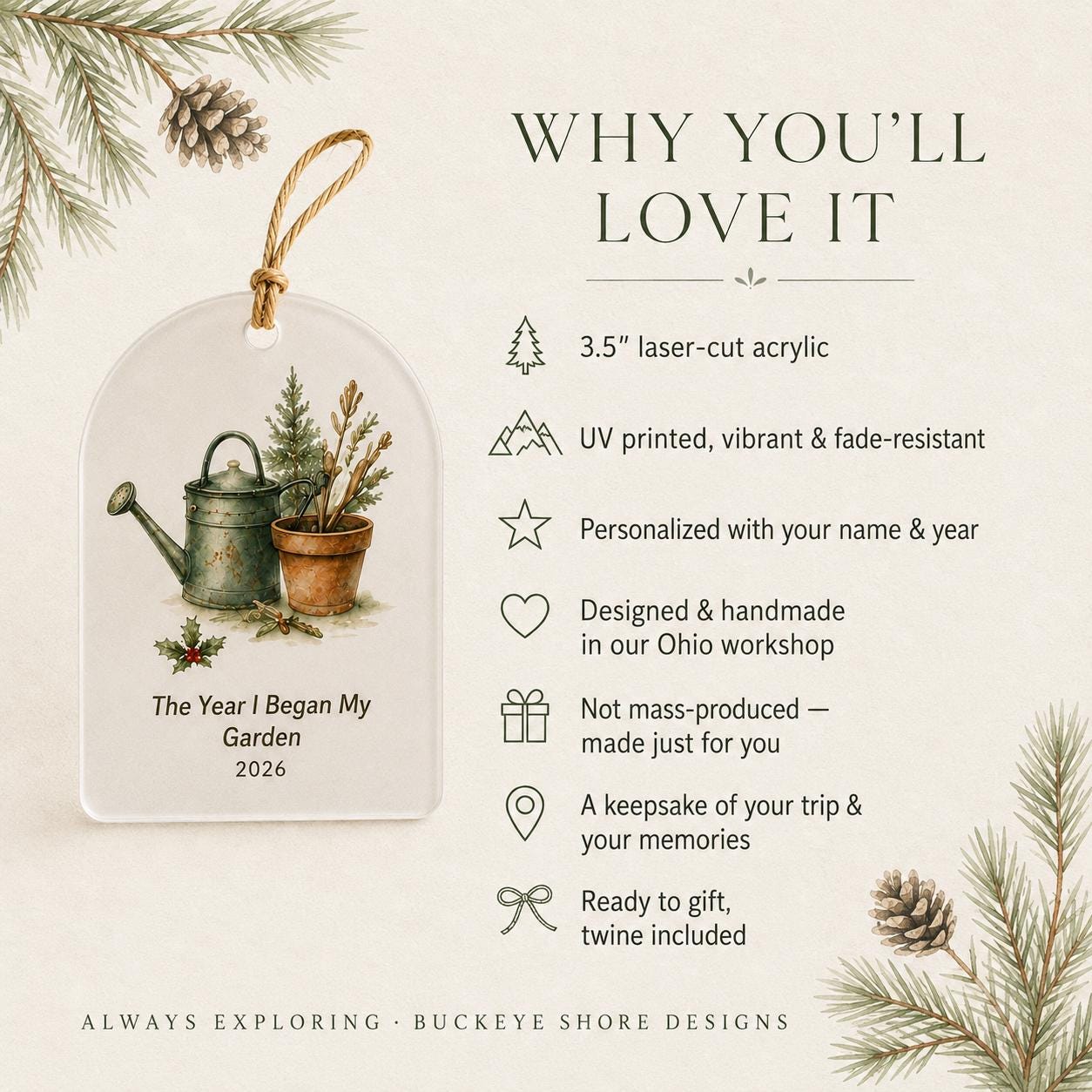 Personalized Gardening Ornament, Custom Garden Lover Gift, The Year We Watched It Grow, Hobby Milestone Christmas Ornament, Gardener Gift