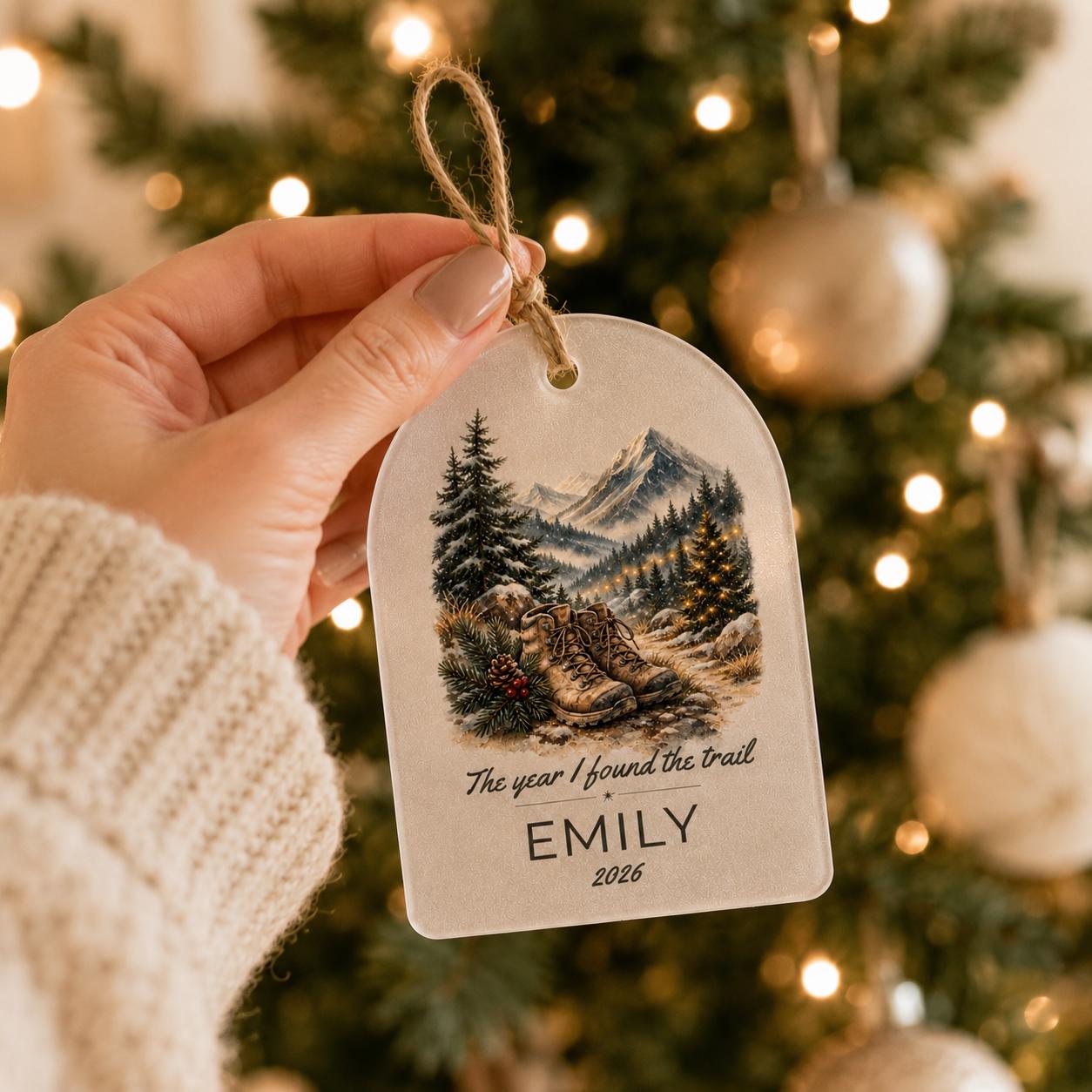 Personalized Hiking Ornament, Custom Hiker Gift, The Year I Found The Trail, Hobby Milestone Christmas Ornament, Hiking Gift