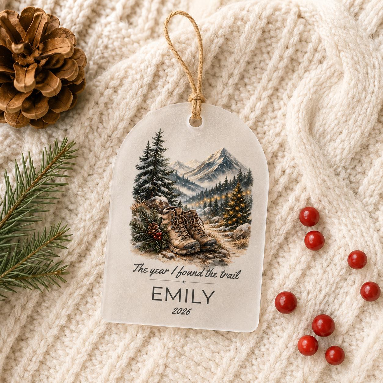 Personalized Hiking Ornament, Custom Hiker Gift, The Year I Found The Trail, Hobby Milestone Christmas Ornament, Hiking Gift
