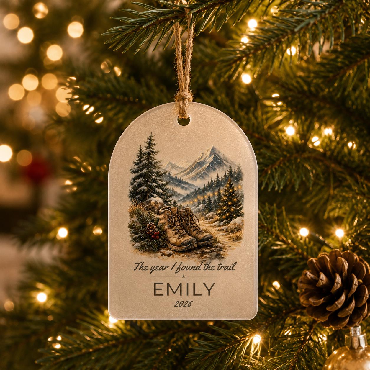 Personalized Hiking Ornament, Custom Hiker Gift, The Year I Found The Trail, Hobby Milestone Christmas Ornament, Hiking Gift