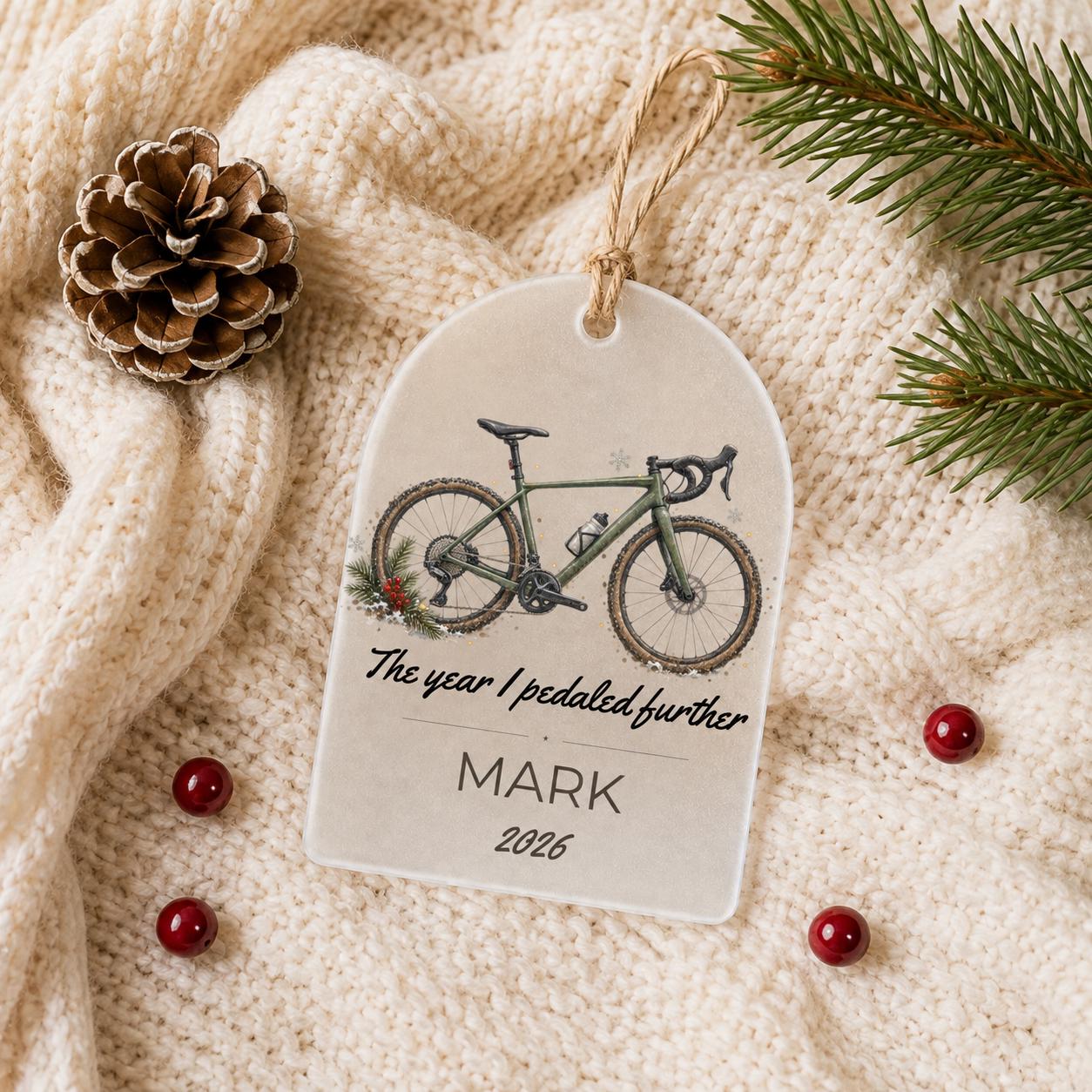 Biking Ornament, Personalized Cyclist Gift, The Year I Pedaled Further, Bike Lover Christmas Ornament, Bike Rider Gift