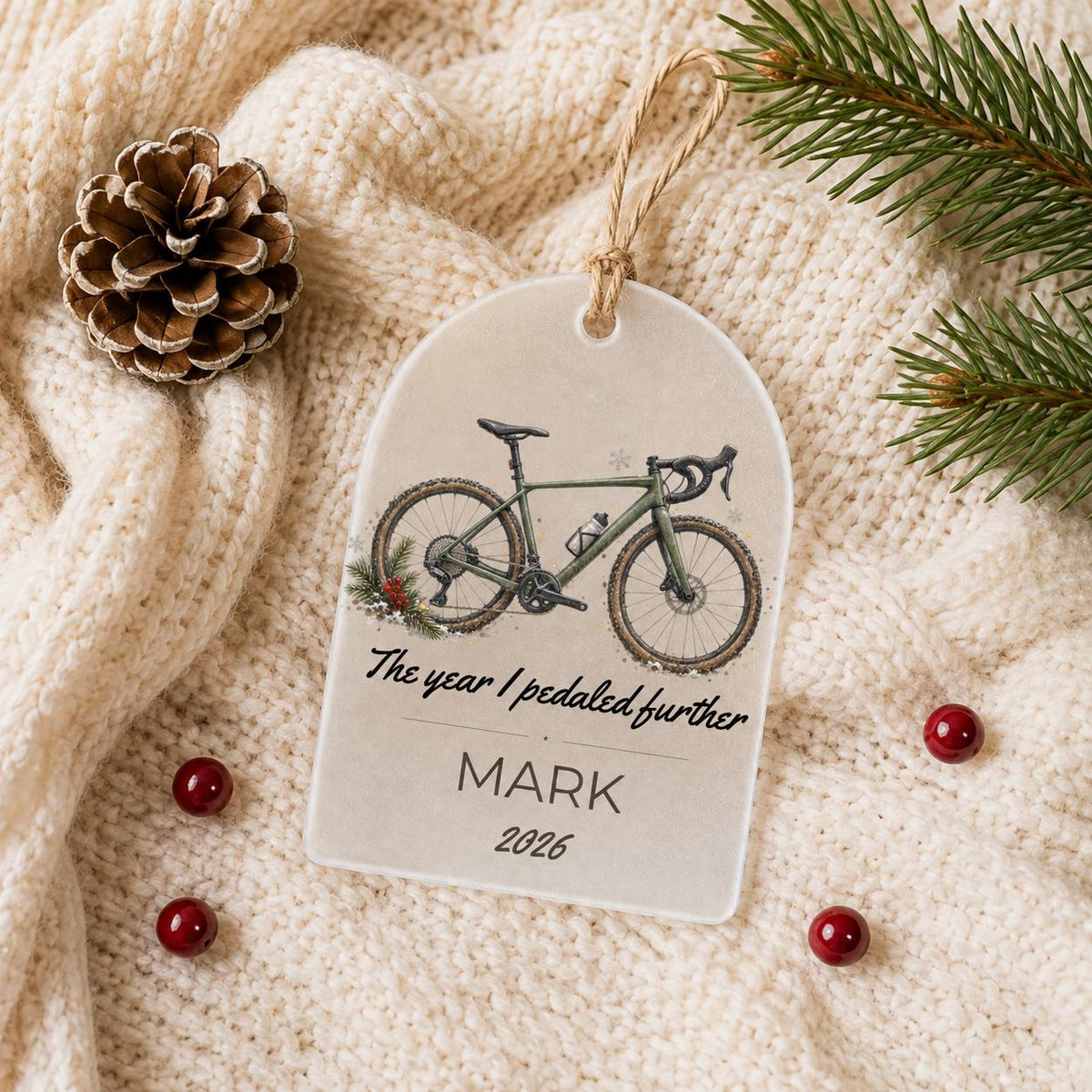 Biking Ornament, Personalized Cyclist Gift, The Year I Pedaled Further, Bike Lover Christmas Ornament, Bike Rider Gift