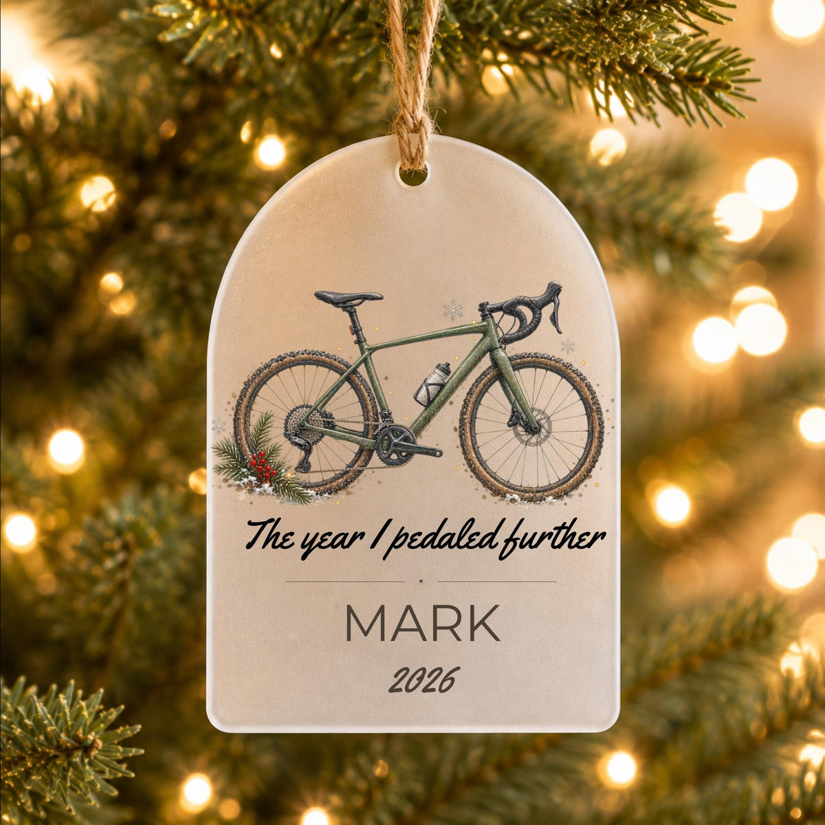 Biking Ornament, Personalized Cyclist Gift, The Year I Pedaled Further, Bike Lover Christmas Ornament, Bike Rider Gift