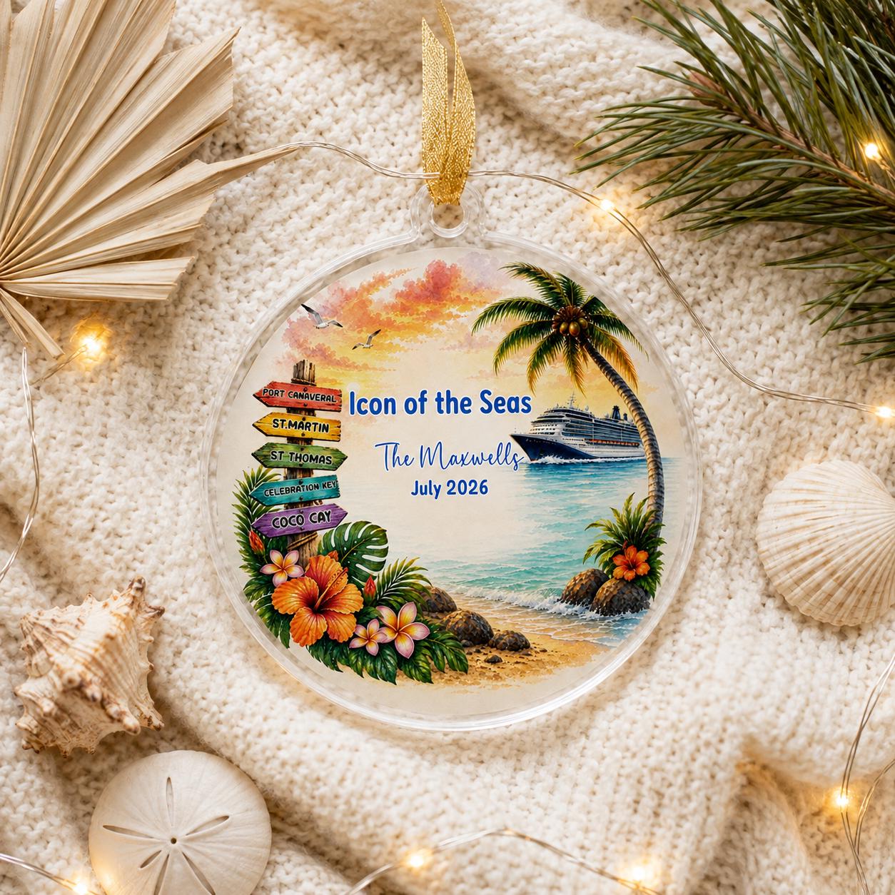 Personalized Cruise Ornament, Custom Cruise Ship Christmas Ornament, Cruise Vacation Keepsake, Family Cruise Gift, Ports & Names, Acrylic