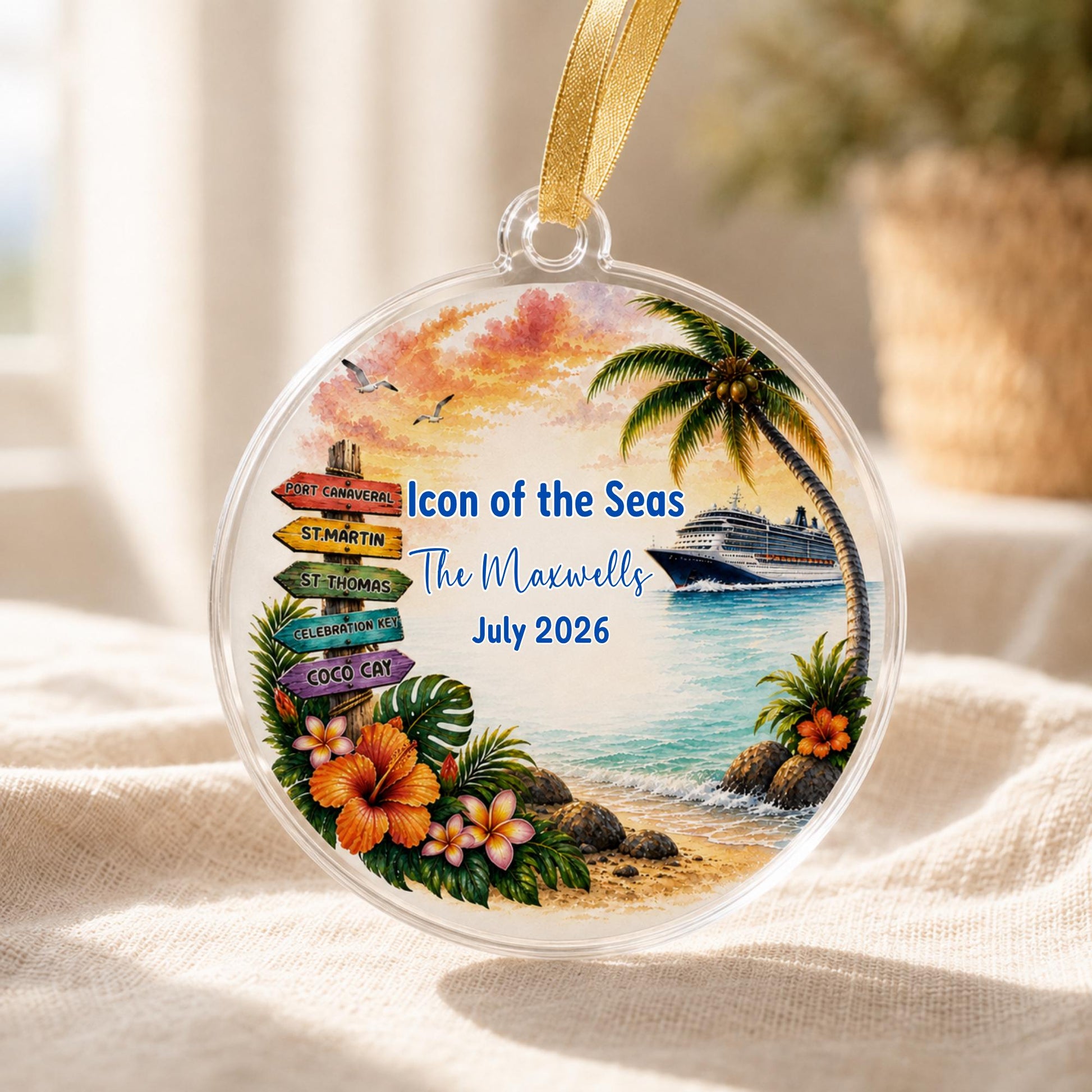 Personalized Cruise Ornament, Custom Cruise Ship Christmas Ornament, Cruise Vacation Keepsake, Family Cruise Gift, Ports & Names, Acrylic