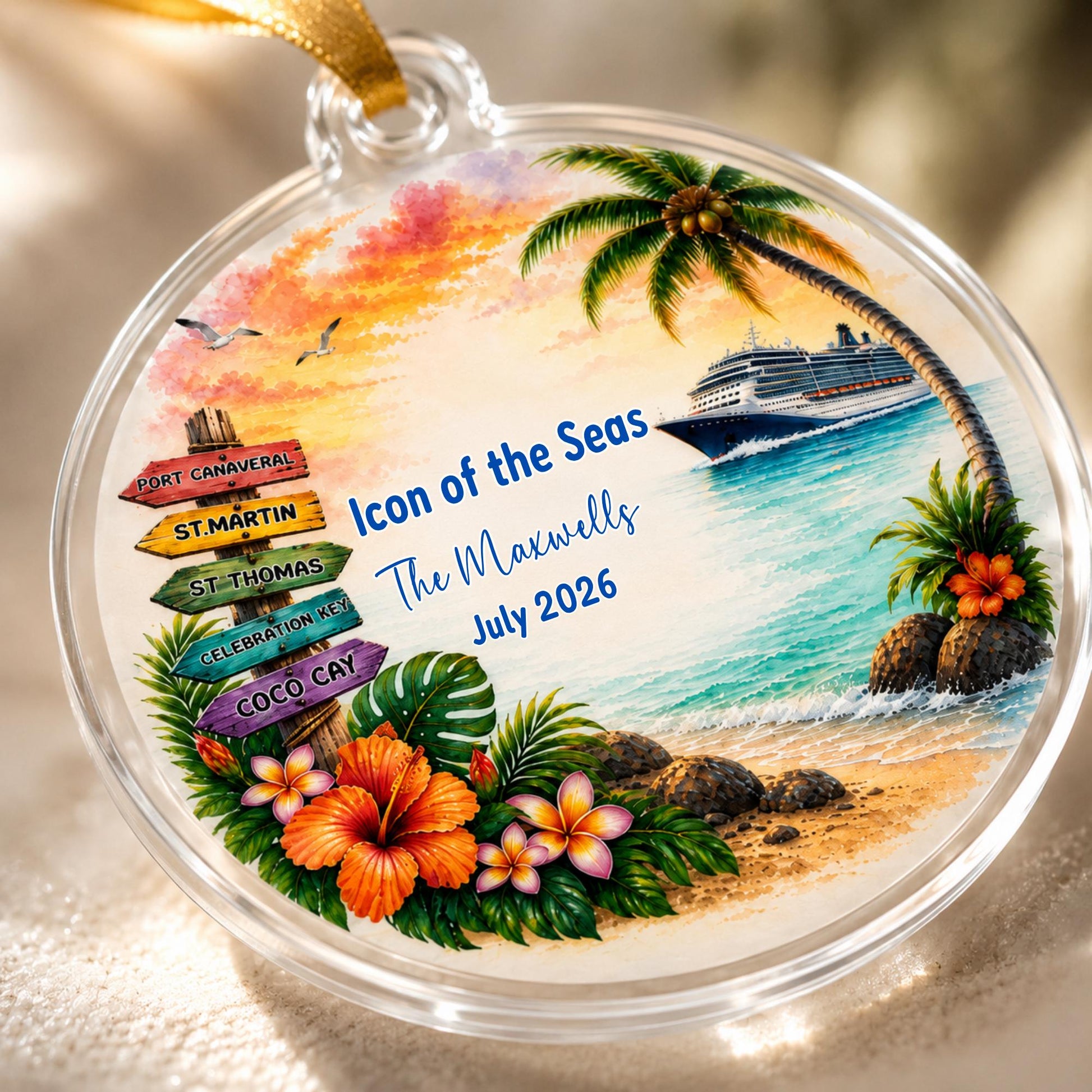 Personalized Cruise Ornament, Custom Cruise Ship Christmas Ornament, Cruise Vacation Keepsake, Family Cruise Gift, Ports & Names, Acrylic