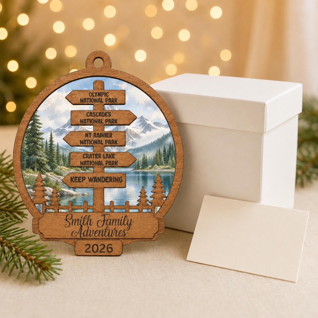 Personalized Travel Signpost Ornament, National Park Family Adventure Keepsake, Destination Christmas Ornament, Traveler Gift, Hiker Gift