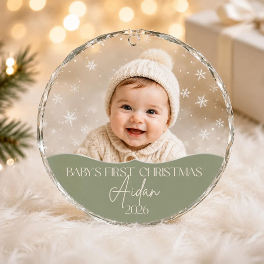 Baby's First Christmas Ornament 2026, Personalized Baby Girl Keepsake with Photo, Clear Acrylic Ornament, New Baby Gift, Baby Shower Gift