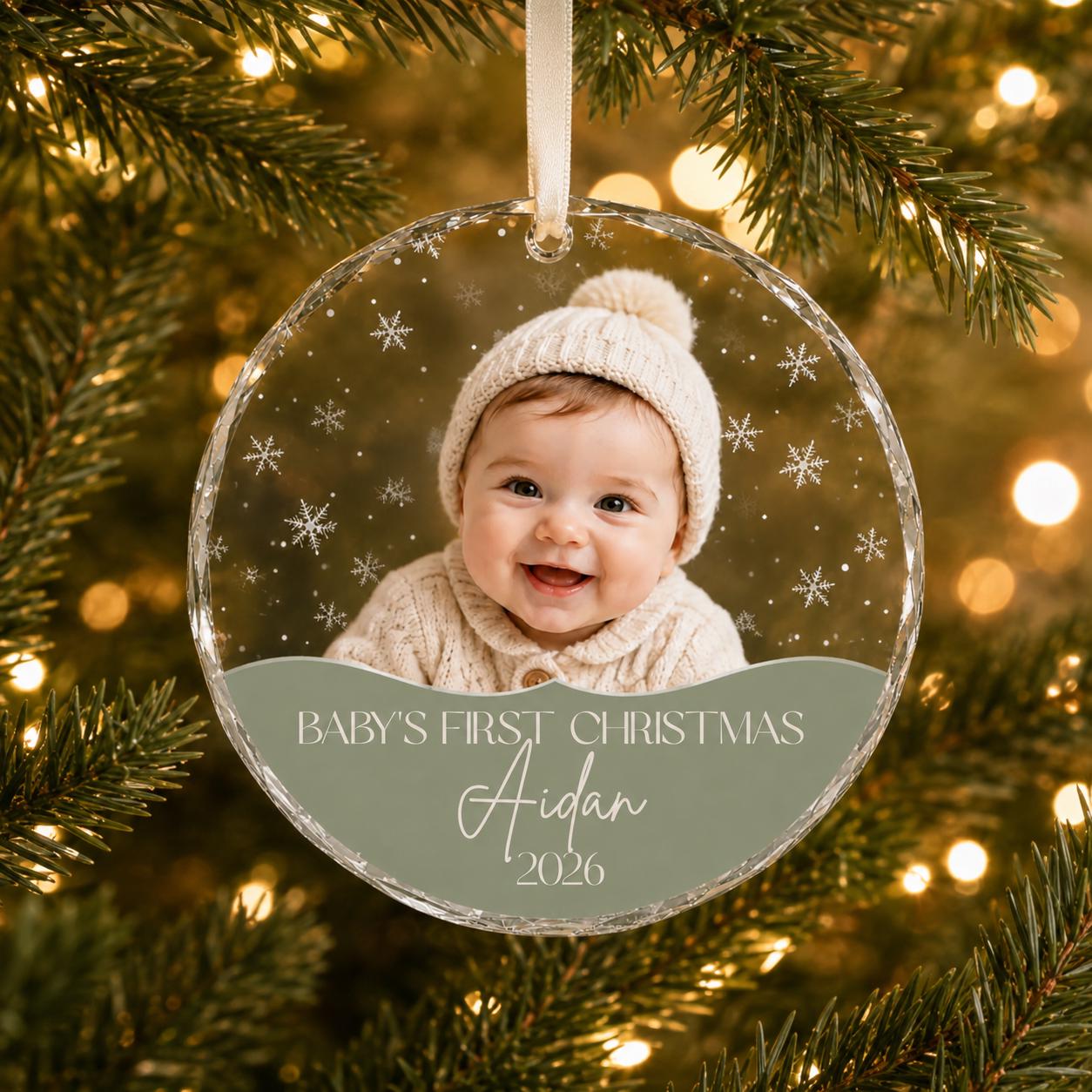 Baby's First Christmas Ornament 2026, Personalized Baby Girl Keepsake with Photo, Clear Acrylic Ornament, New Baby Gift, Baby Shower Gift