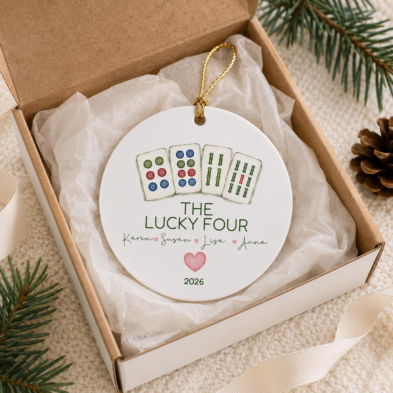 Mahjong Ornament Personalized, Mahjong Gift, Mahjong Club Ornament, Mahjong Group Gift,Mahjong Team Christmas Ornament, Game Night Gift