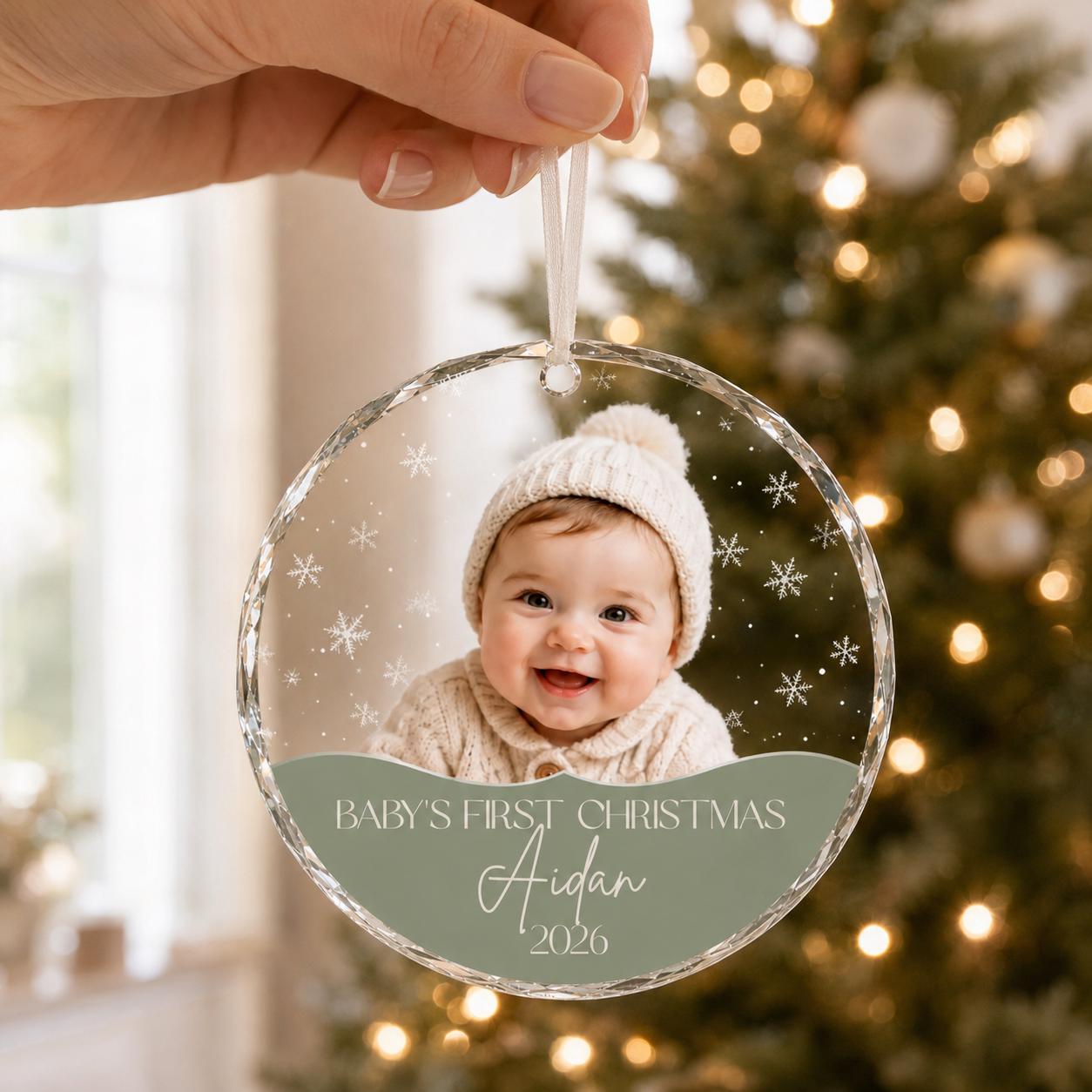 Baby's First Christmas Ornament 2026, Personalized Baby Girl Keepsake with Photo, Clear Acrylic Ornament, New Baby Gift, Baby Shower Gift