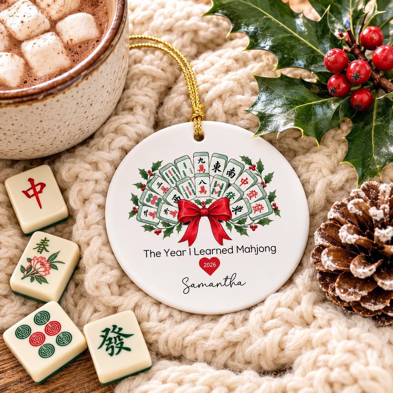 Mahjong Ornament Personalized, The Year I Learned Mahjong Gift, Custom Mahjong Christmas Ornament, Mahjong Gift For Her, Mahjong Group Gift