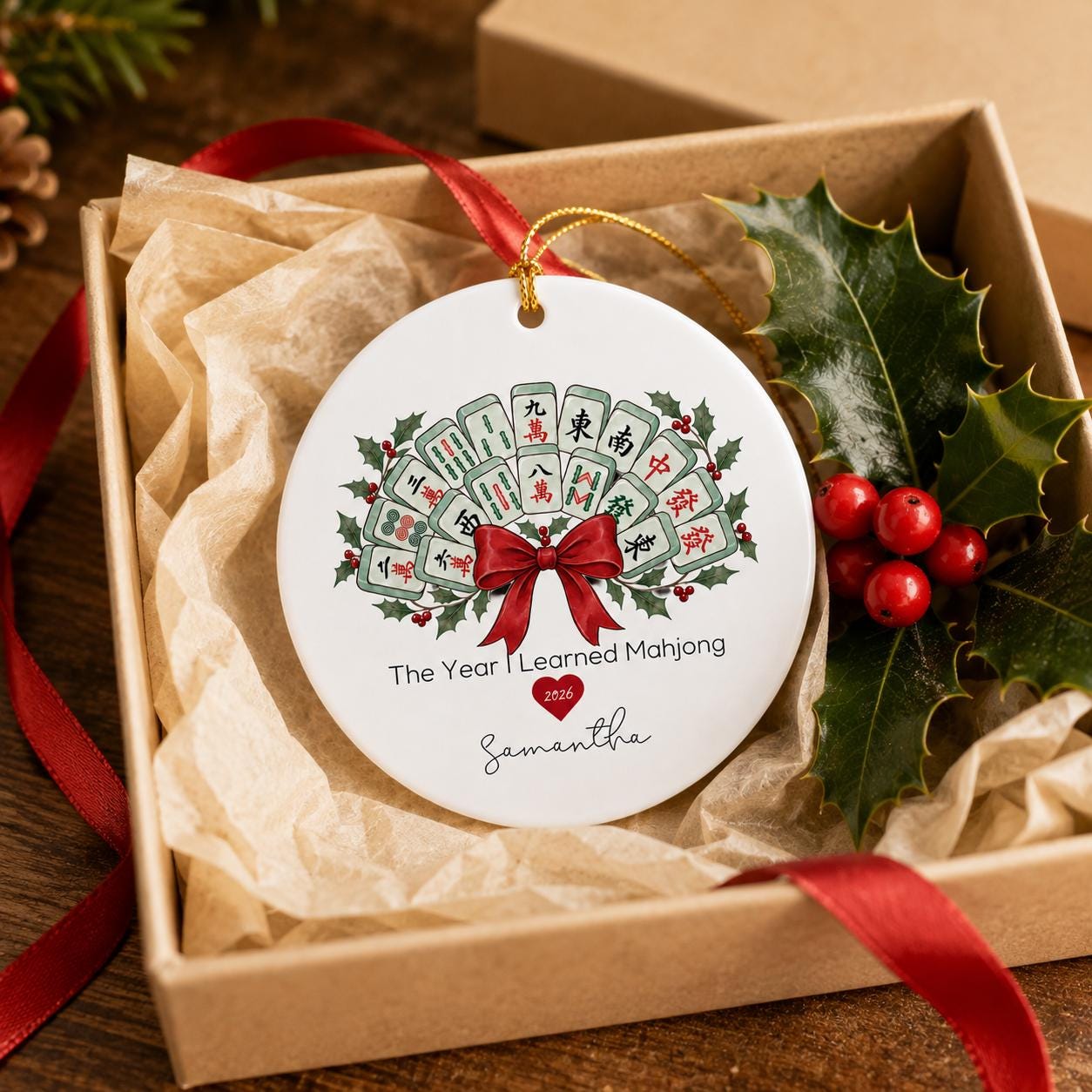Mahjong Ornament Personalized, The Year I Learned Mahjong Gift, Custom Mahjong Christmas Ornament, Mahjong Gift For Her, Mahjong Group Gift