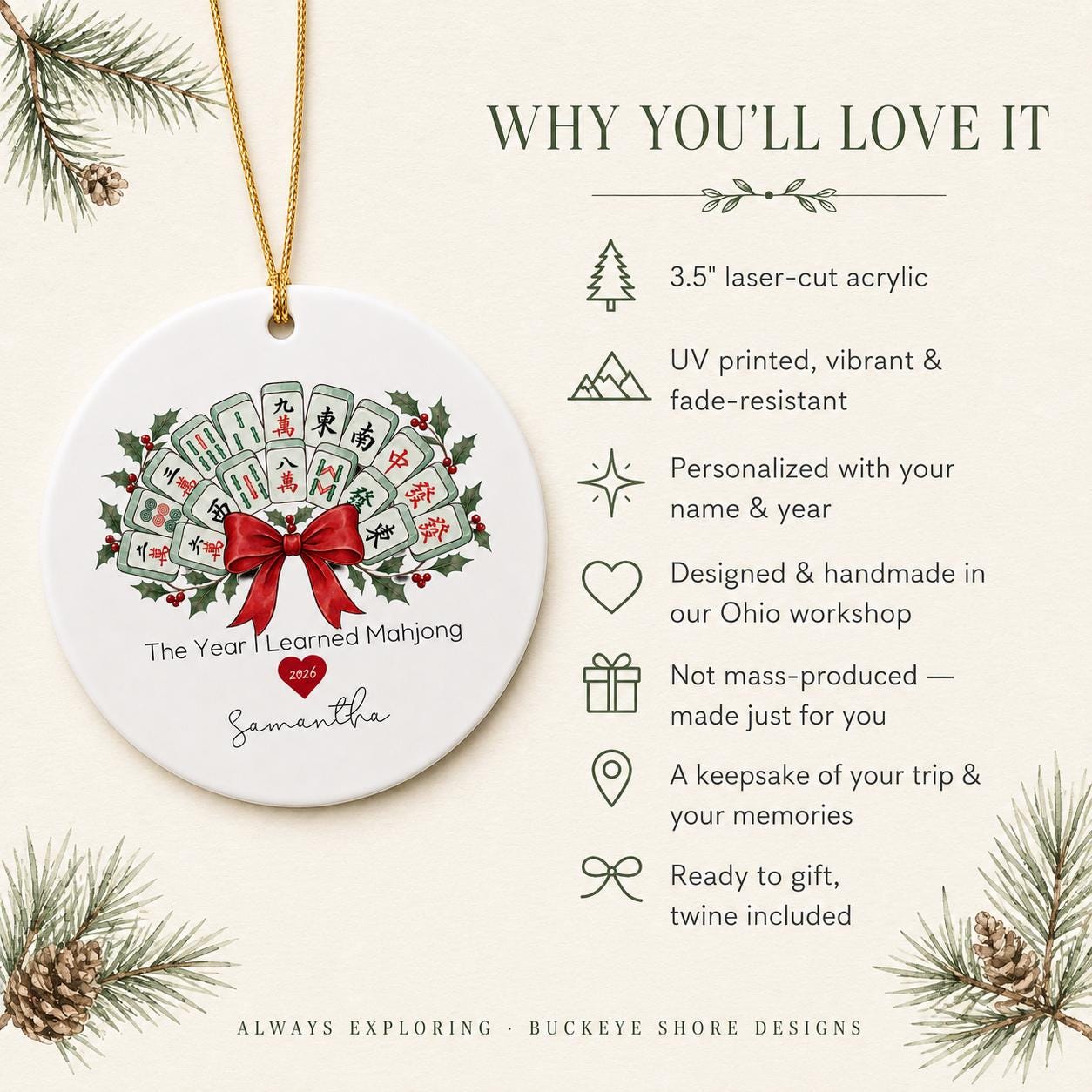 Mahjong Ornament Personalized, The Year I Learned Mahjong Gift, Custom Mahjong Christmas Ornament, Mahjong Gift For Her, Mahjong Group Gift