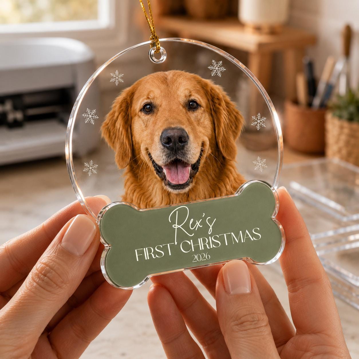 Pet's First Christmas Ornament 2026, Personalized Dog Photo Ornament, Custom Name Acrylic Bone Shape, New Puppy Gift, Cat Keepsake Christmas