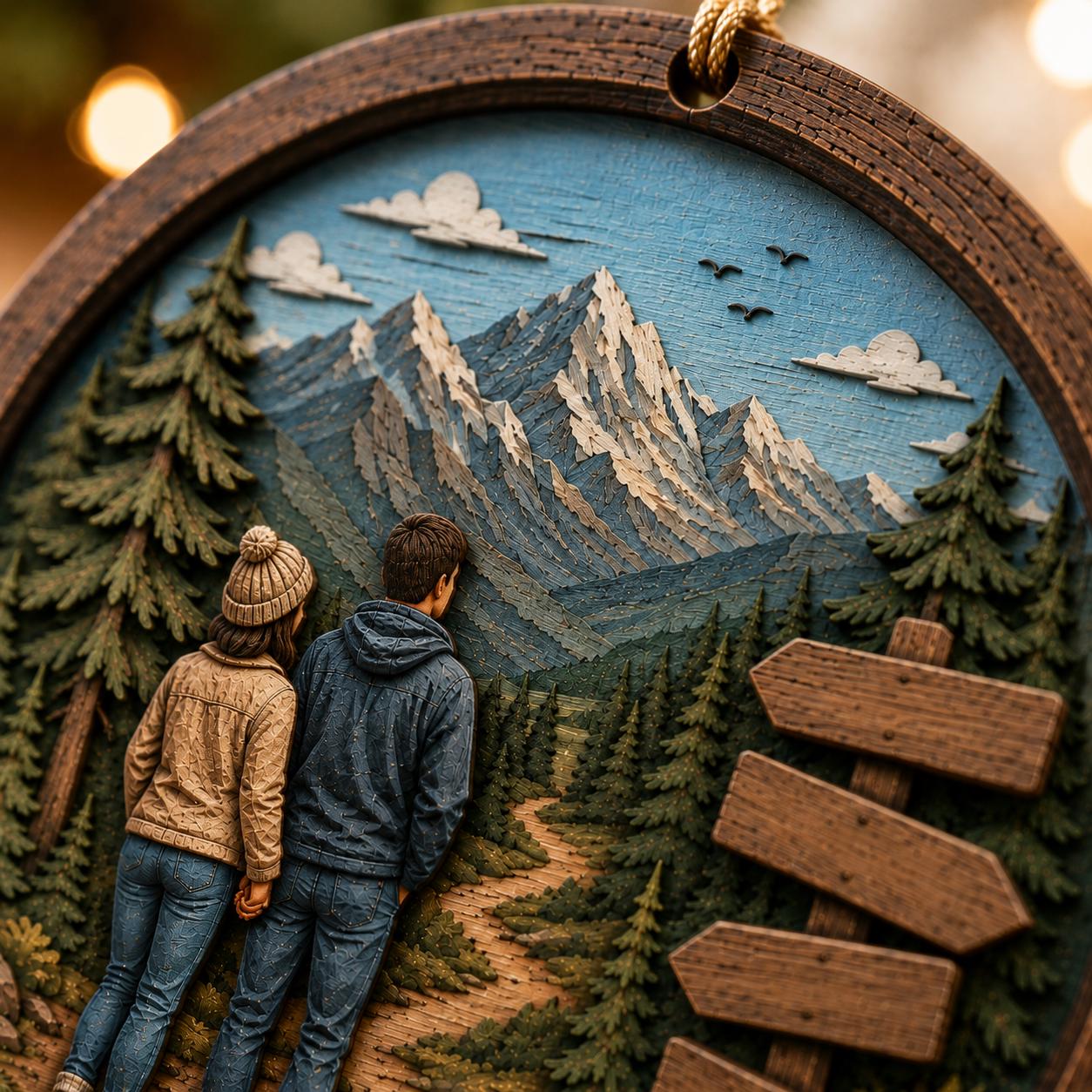 Hiking Ornament Personalized, Adventure Couple Christmas Ornament, Custom Wood Hiking Gift, Hiking Couple Gift, Trail Signpost Ornament