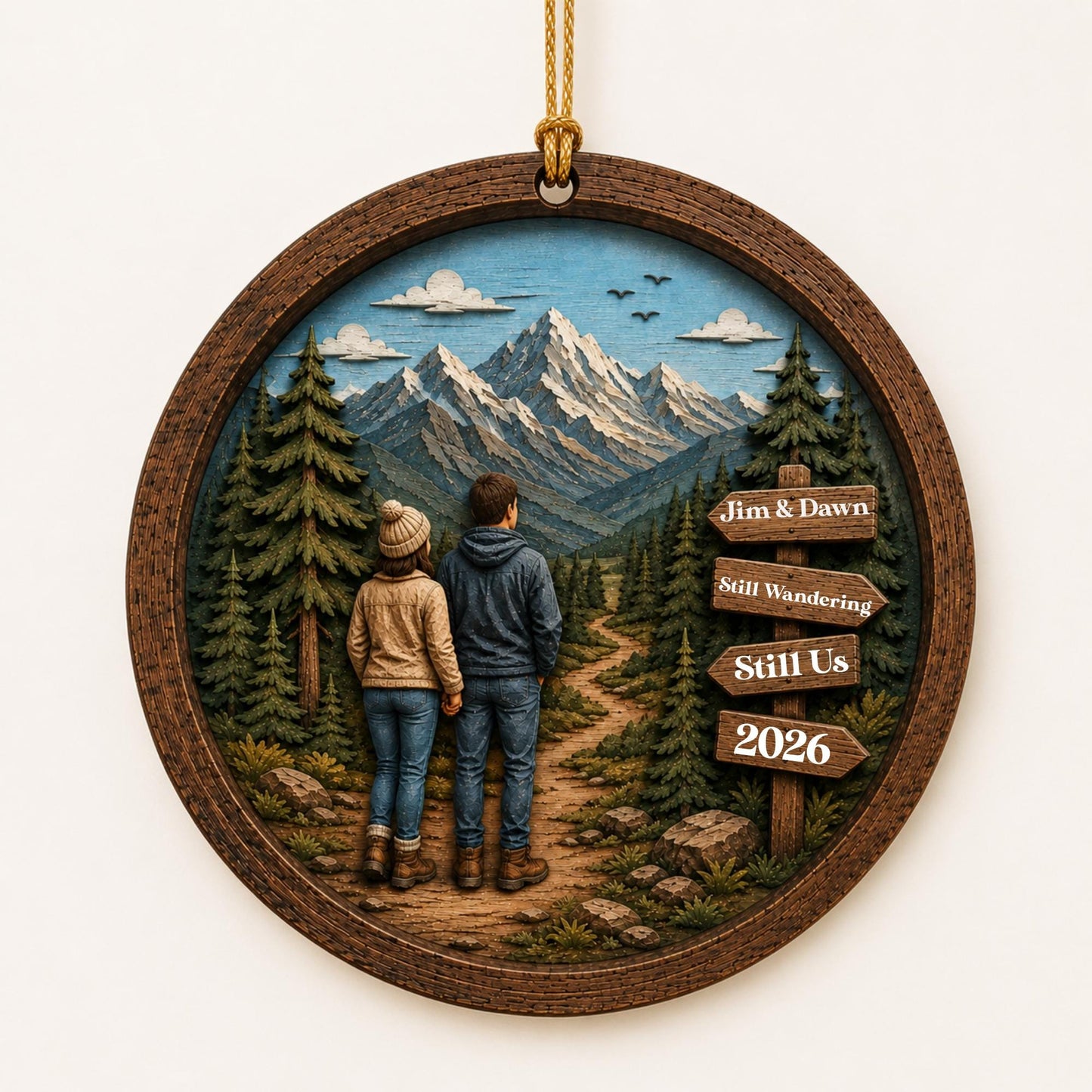 Hiking Ornament Personalized, Adventure Couple Christmas Ornament, Custom Wood Hiking Gift, Hiking Couple Gift, Trail Signpost Ornament