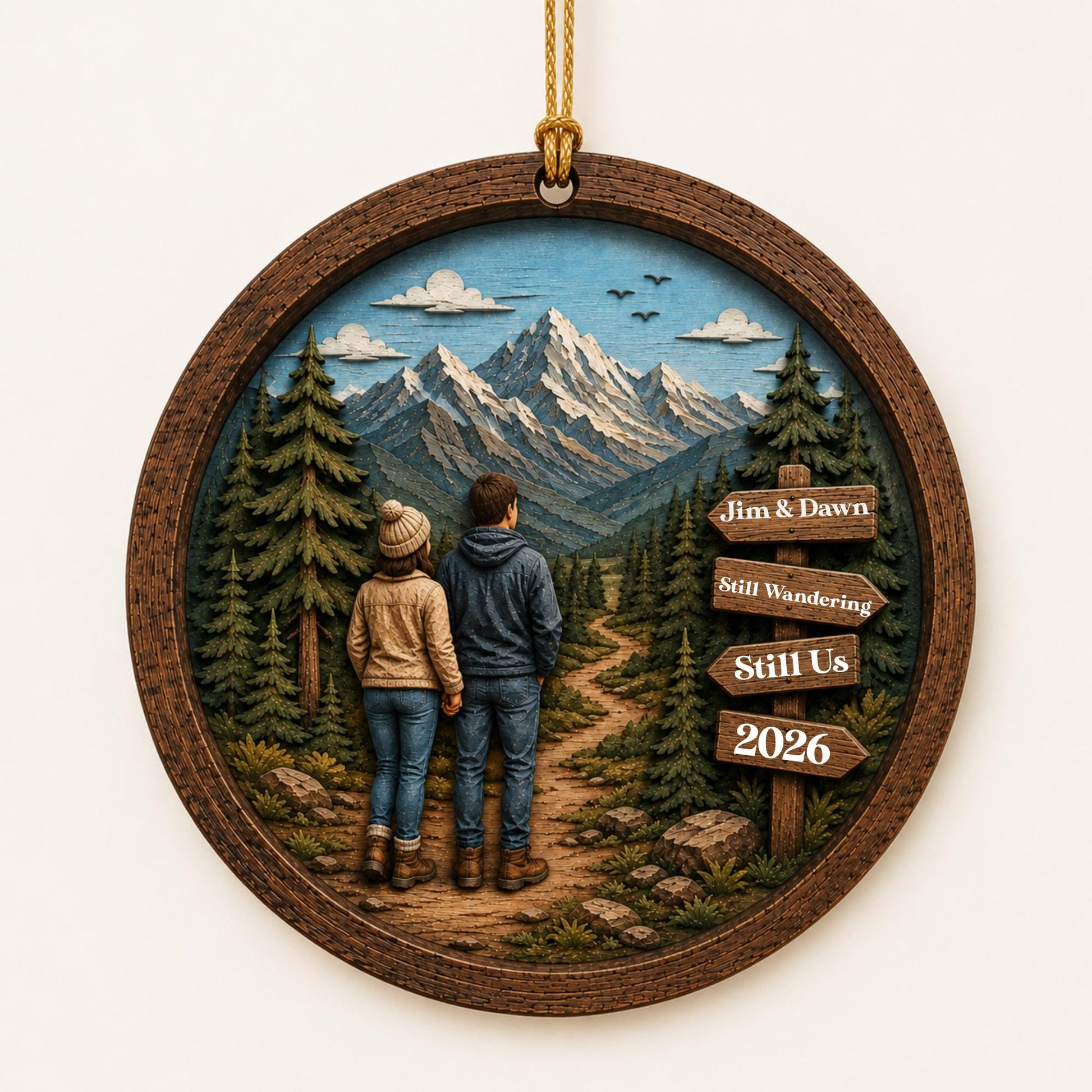 Hiking Ornament Personalized, Adventure Couple Christmas Ornament, Custom Wood Hiking Gift, Hiking Couple Gift, Trail Signpost Ornament