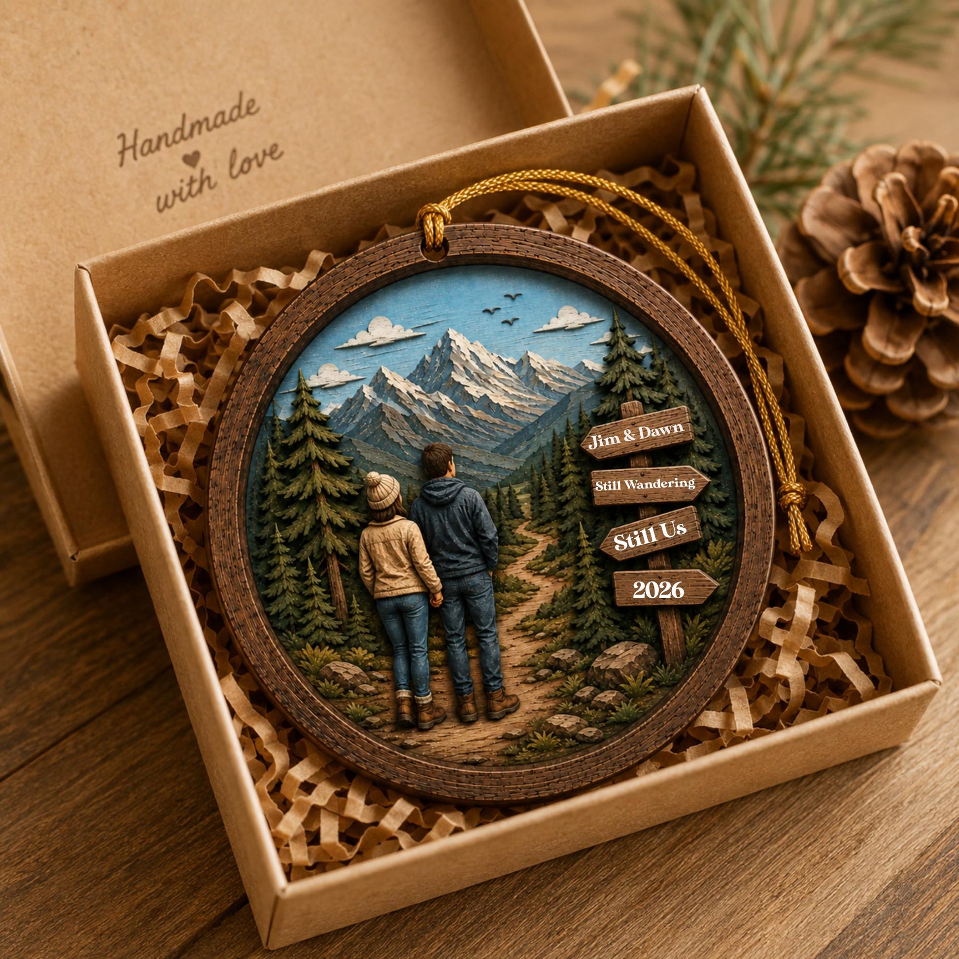 Hiking Ornament Personalized, Adventure Couple Christmas Ornament, Custom Wood Hiking Gift, Hiking Couple Gift, Trail Signpost Ornament