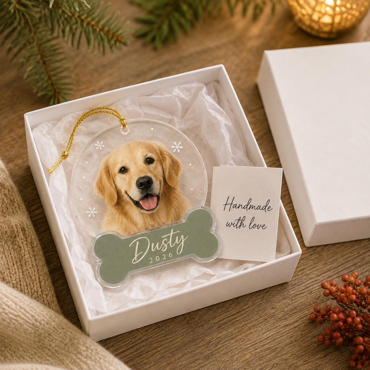 Pet's Christmas Ornament 2026, Personalized Dog Photo Ornament, Custom Name Acrylic Bone Shape, Dog Mom Gift, Cat Keepsake Christmas