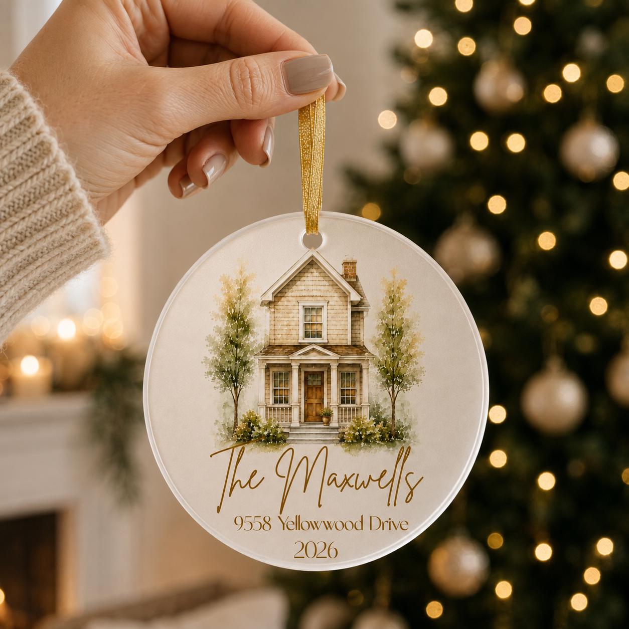 Our First Home Ornament 2026, Personalized Watercolor House Christmas Ornament, Custom Address New Home Gift, Housewarming Keepsake