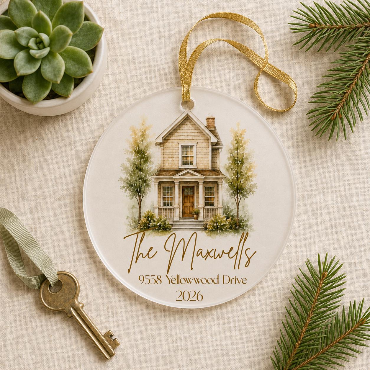 Our First Home Ornament 2026, Personalized Watercolor House Christmas Ornament, Custom Address New Home Gift, Housewarming Keepsake