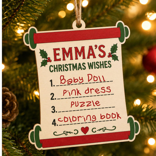 Personalized Christmas Wish List Ornament, Kids Santa Letter Ornament, Name Wood Ornament, Dear Santa Scroll, Painted Wooden Christmas Gift